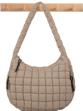 Quilted Hobo Shoulder Bag - Beige